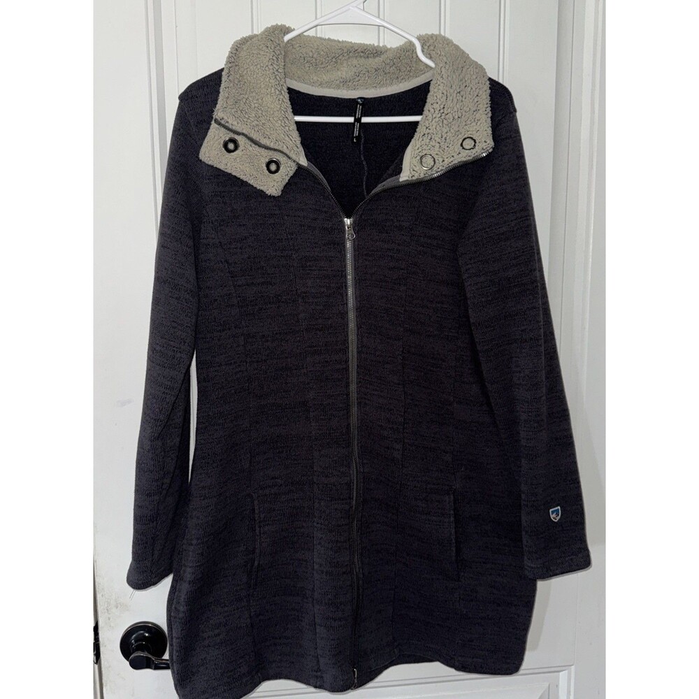 Kuhl Women's Alaska Long Sherpa Grey Sweater Jacket Women's Size Large Winter